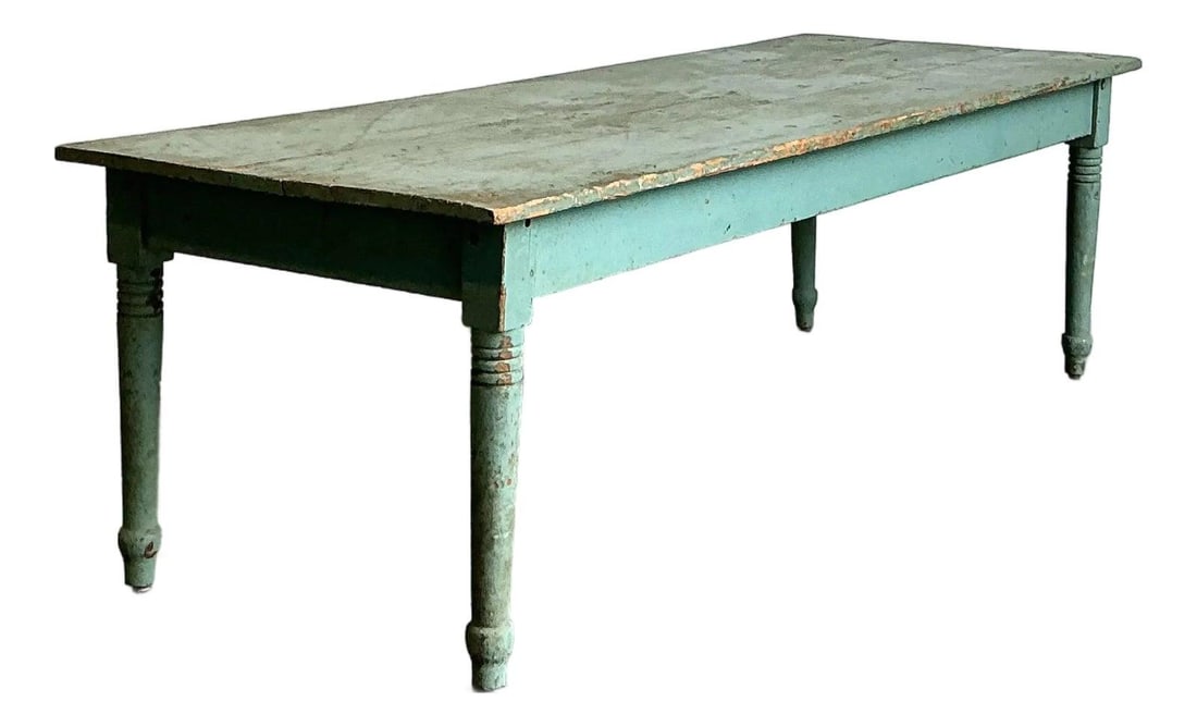 Teal distressed wood farmhouse dining table (1 of 10)