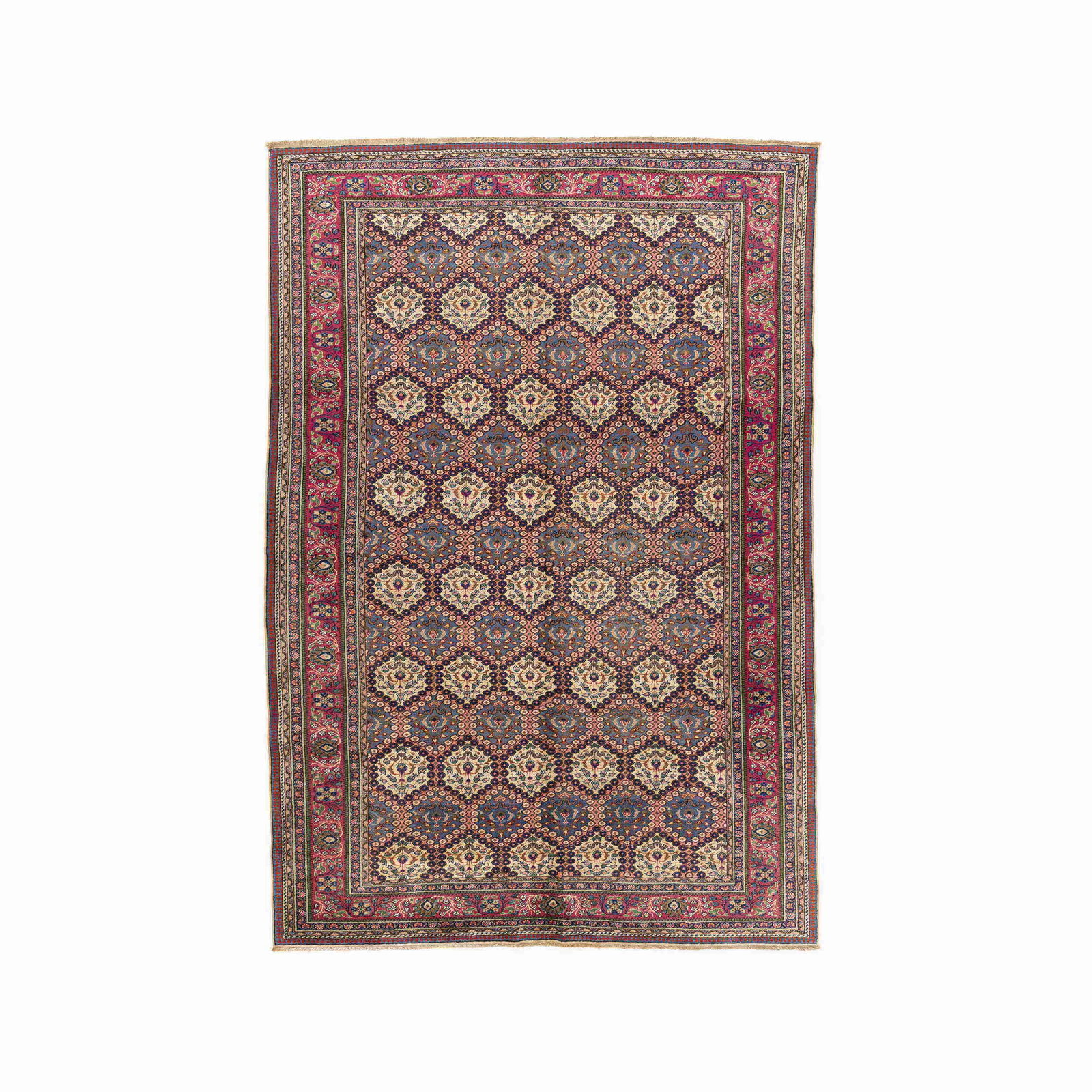 Authentic Handmade Kayseri Wool on Cotton Carpet 80.3 x 116.9 Inches: Authentic Handmade Kayseri Wool on Cotton Carpet 80.3 x 116.9 Inches This authentic handmade Kayseri carpet showcases exquisite craftsmanship, featuring a durable wool on cotton construction. It is me