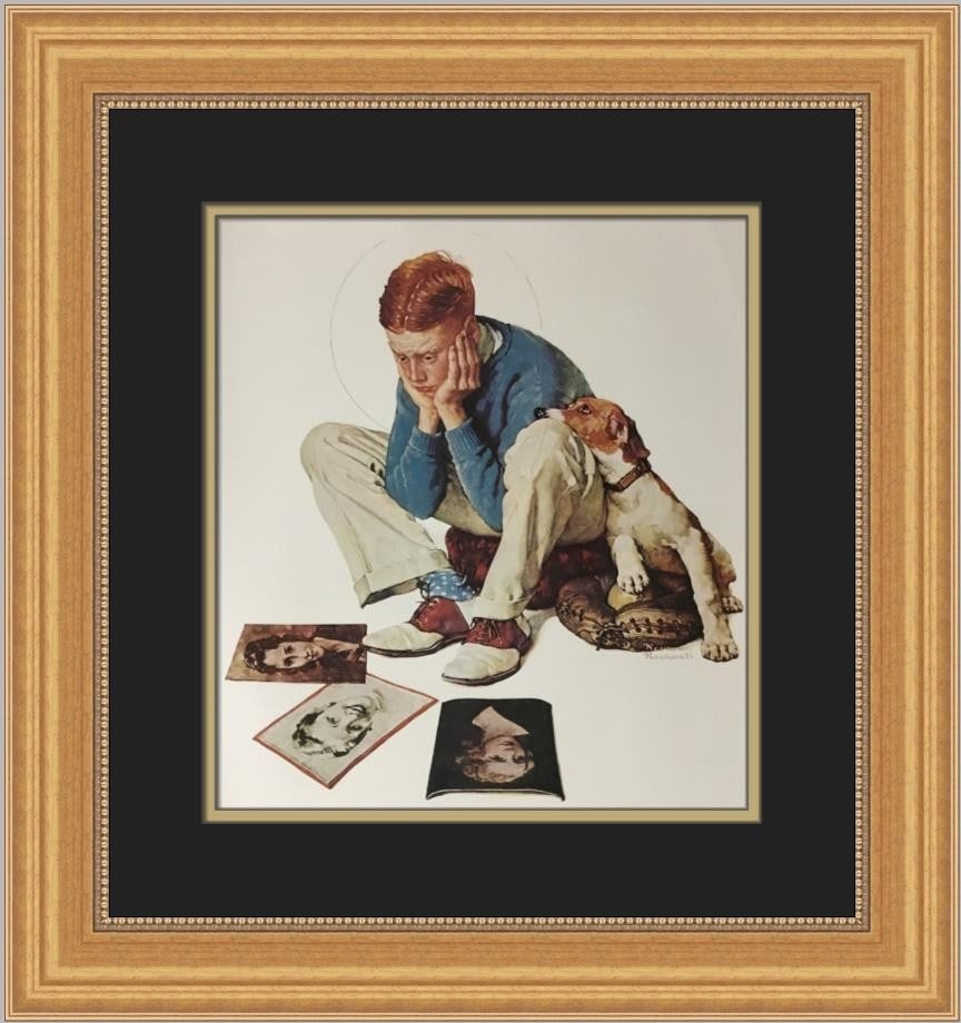 Norman Rockwell Starstruck Custom Framed Portrait Print 1975: Norman Rockwell Starstruck Custom Framed Portrait Print 1975 This stunning custom framed print titled 'Starstruck' by renowned artist Norman Rockwell captures the essence of Americana. Created in 1975