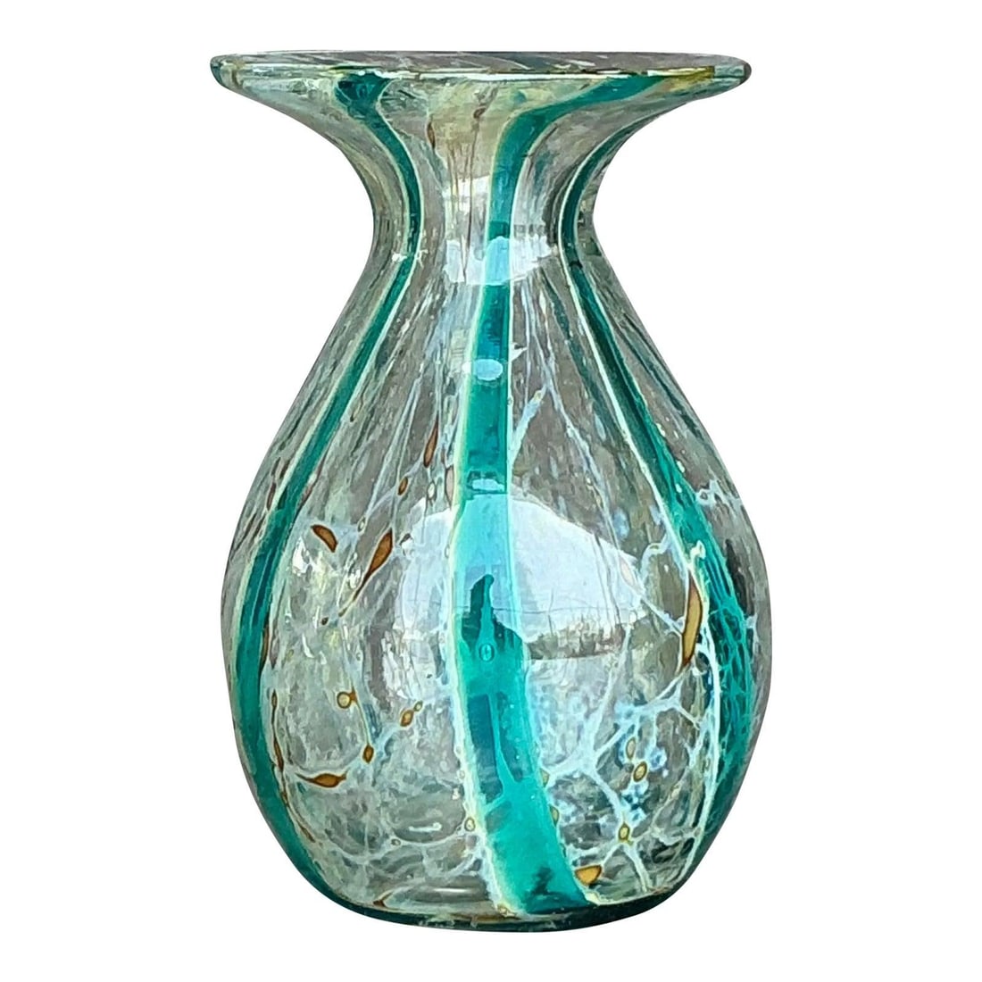 Vintage Mdina Glass Vase Turquoise Amber Handmade Italy: Vintage Mdina Glass Vase Turquoise Amber Handmade Italy Enhance your home decor with this exquisite vintage Mdina glass vase, handcrafted in Italy. This petite piece features a delicate hourglass silh