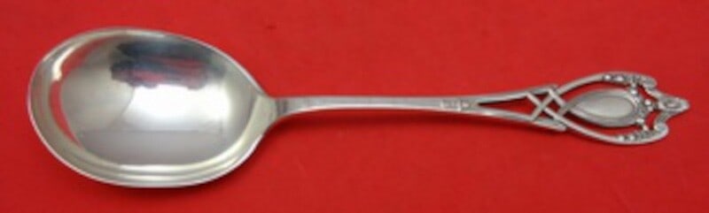 Lunt Monticello Sterling Silver Gumbo Soup Spoon Monogrammed 6 3/4": Lunt Monticello Sterling Silver Gumbo Soup Spoon Monogrammed 6 3/4" This exquisite gumbo soup spoon from the Monticello pattern by Lunt is crafted from high-quality sterling silver. Measuring 6 3/4 in