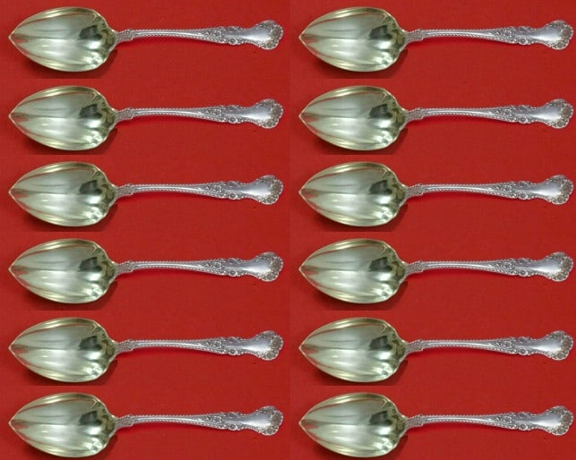Gorham Cambridge Sterling Silver Fluted Grapefruit Spoon Set 12 pcs: Gorham Cambridge Sterling Silver Fluted Grapefruit Spoon Set 12 pcs Enhance your dining experience with this exquisite 12-piece set of Cambridge grapefruit spoons by Gorham. Crafted from high-quality 