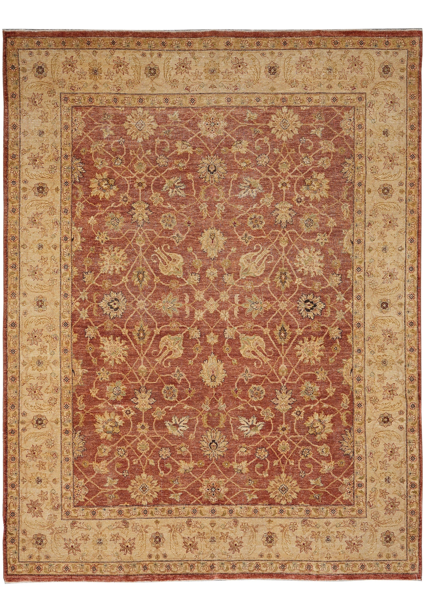 7.6 x 9.5 Hand-Knotted Agra Rug Natural Wool Rust Gold: 7.6 x 9.5 Hand-Knotted Agra Rug Natural Wool Rust Gold Free continental US Shipping This hand-knotted Agra rug measures 7.6 x 9.5 and is crafted from natural hand-spun wool in rust and gold tones. It 