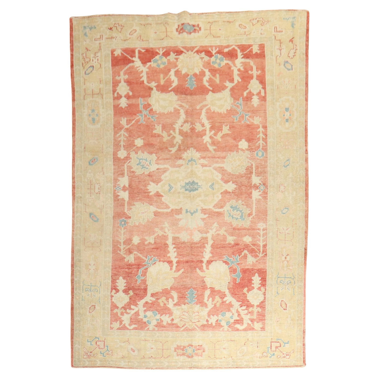 Late 19th Century Oushak Hand-Woven Angora Wool Rug 6'9 x 10': Late 19th Century Oushak Hand-Woven Angora Wool Rug 6'9 x 10' This is a late 19th century antique Oushak rug, hand-woven from angora and wool. Originating from Turkey, this rug reflects the Adirondack
