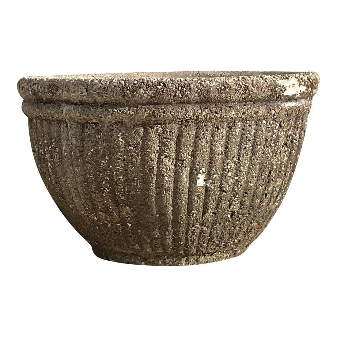 Ribbed Cast Concrete Garden Planter with Weathered Patina 22" x 14" (1 of 7)