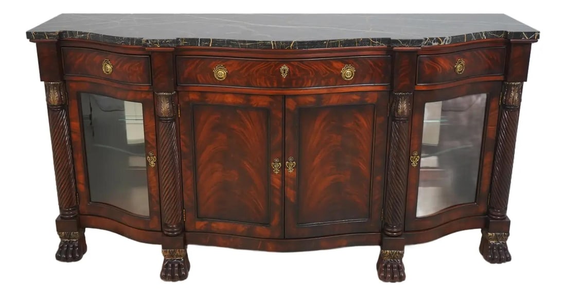Henredon Natchez Curio Sideboard with Marble Top and Lighted Interior: Henredon Natchez Curio Sideboard with Marble Top and Lighted Interior Discover the elegance of the Henredon Natchez Collection Marble Top Curio Sideboard, a stunning piece with high-quality constructi