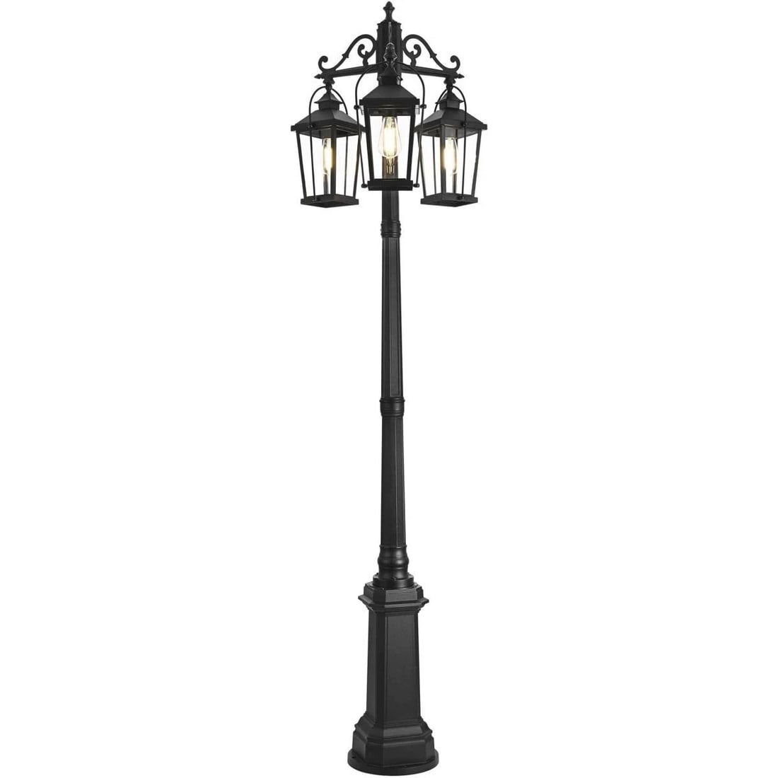 Black Aluminum Glass Outdoor Post Light 3 Lanterns 84.45 inch (1 of 8)