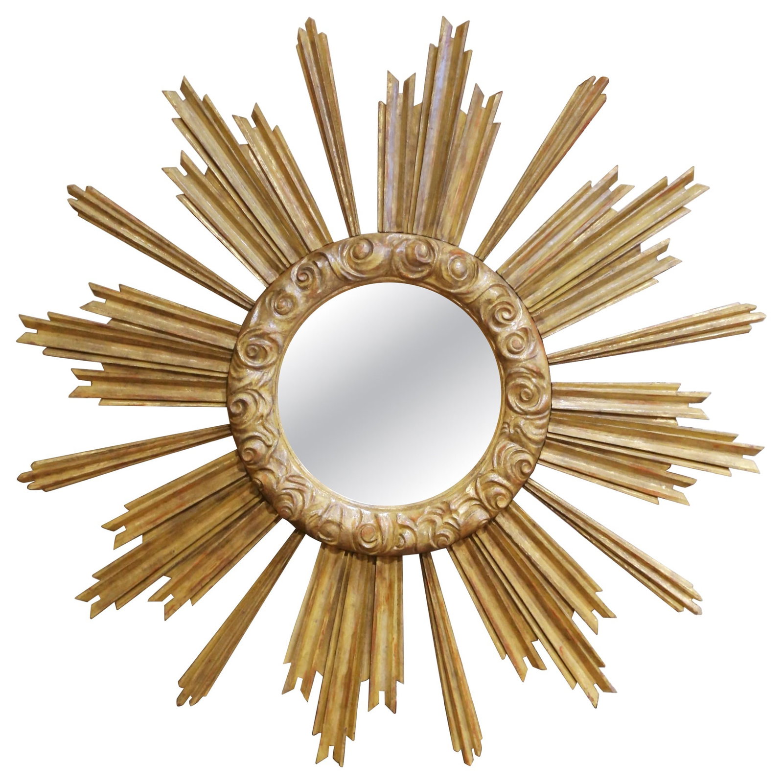 55 in Italian Sunburst Wall Mirror in Hand-Carved Giltwood (1 of 8)