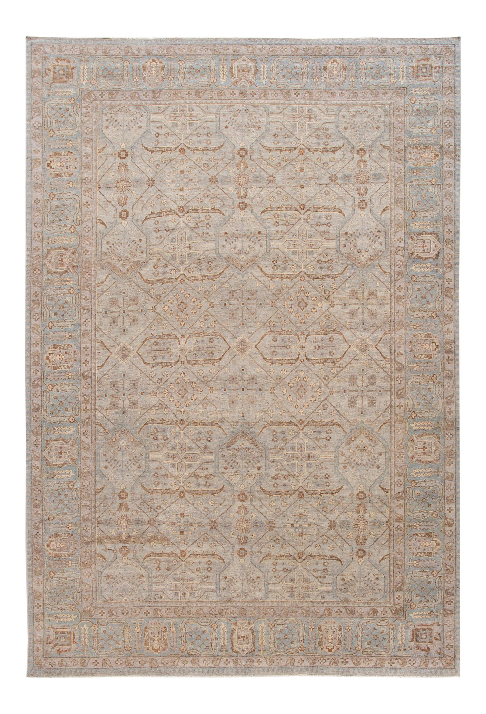 Modern Hand-Knotted Indian Wool Rug 9'8 x 14'4 Gray Geometric Design: Modern Hand-Knotted Indian Wool Rug 9'8 x 14'4 Gray Geometric Design Enhance your living space with this striking 21st Century Contemporary Indian Wool Rug. This exquisite hand-knotted rug features a 