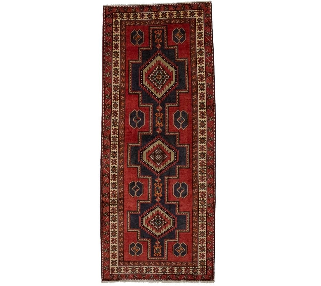 Handmade Wool Geometric Vintage Runner Rug 4'6 x 11'3 (1 of 14)