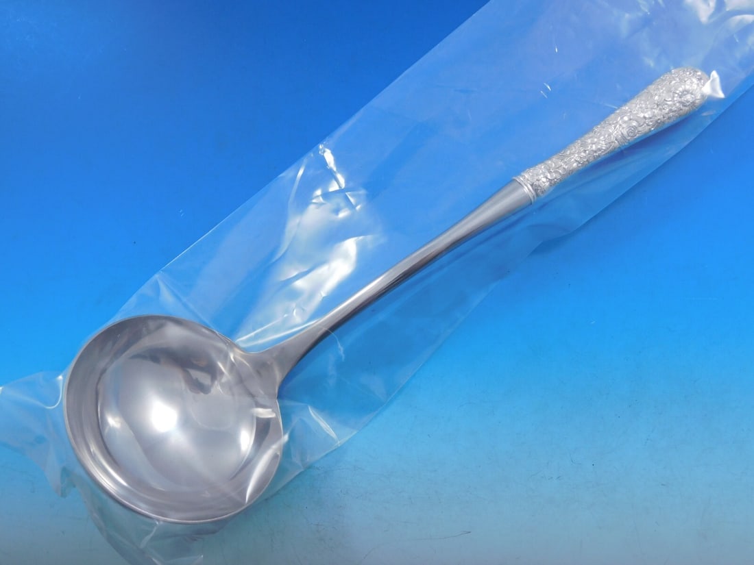 Alvin Bridal Bouquet Sterling Silver Soup Ladle Custom Made 11 3/8": Alvin Bridal Bouquet Sterling Silver Soup Ladle Custom Made 11 3/8" This stunning soup ladle is crafted from sterling silver and features the exquisite Bridal Bouquet pattern by Alvin. Measuring 11 3/