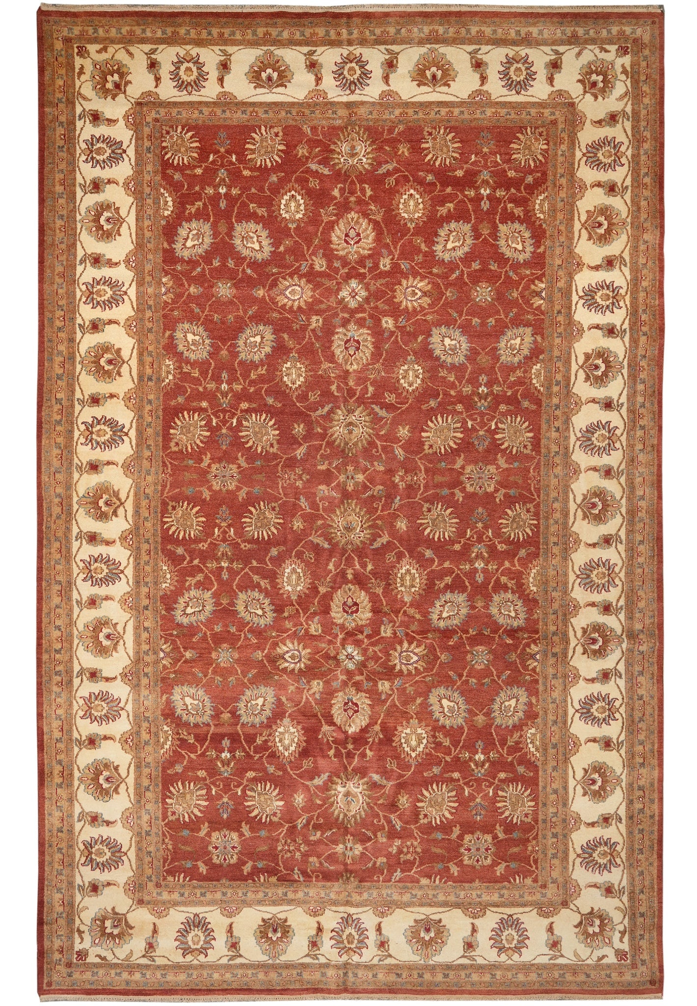 Handmade 11.10 x 18.3 Agra Chobi Rug Natural Organic Wool Red Field: Handmade 11.10 x 18.3 Agra Chobi Rug Natural Organic Wool Red Field Free continental US Shipping This handmade Chobi Agra rug features an open red field with intricate floral motifs and graceful borde