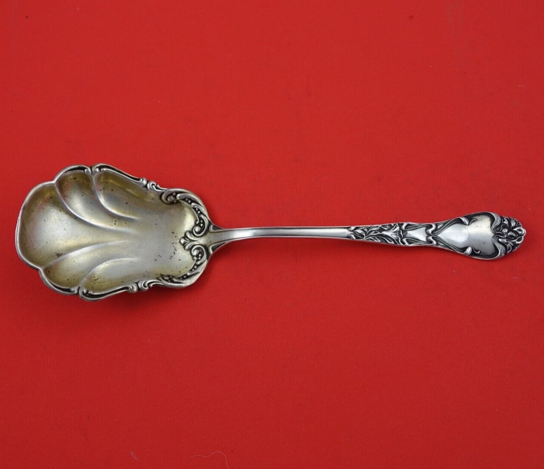 Blackinton Azalia Sterling Silver Berry Spoon Light Gold Washed Bowl 8.5": Blackinton Azalia Sterling Silver Berry Spoon Light Gold Washed Bowl 8.5" This exquisite Azalia serving spoon by Blackinton is crafted from sterling silver and features a beautifully light gold washed