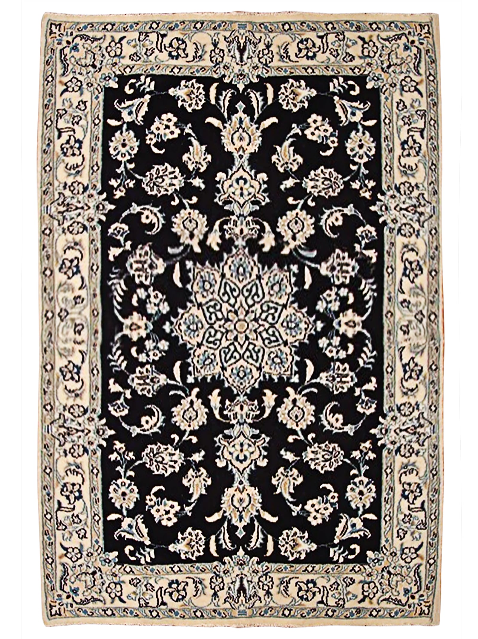 Luxury 2.6 x 3.7 Blue Nain Persian Wool & Silk Rug: Luxury 2.6 x 3.7 Blue Nain Persian Wool & Silk Rug Free continental US Shipping Enhance your living space with this exquisite 2.6 x 3.7 BlUE High-End Nain Persian Wool & Silk Rug, showcasing the artis