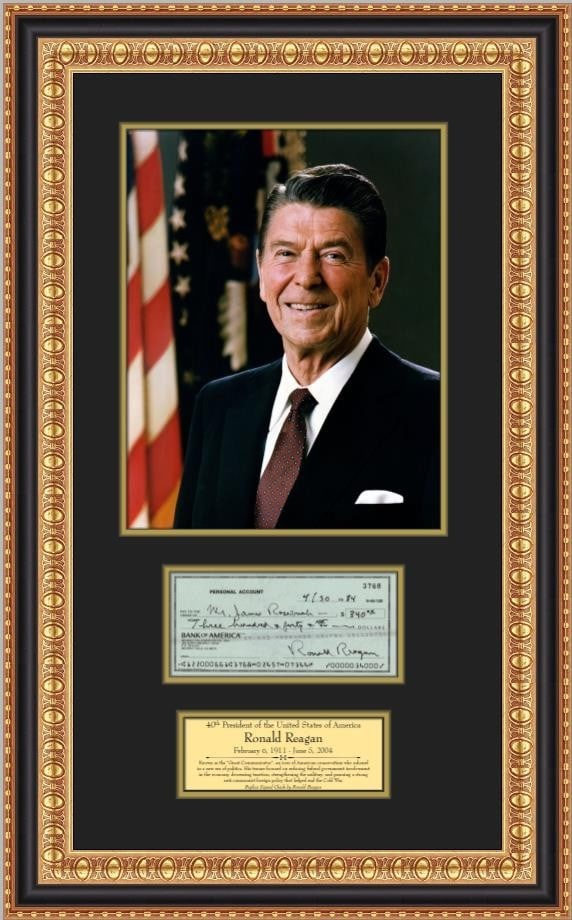 Ronald Reagan Framed Display With Facsimile Signed Check and Portrait (1 of 4)