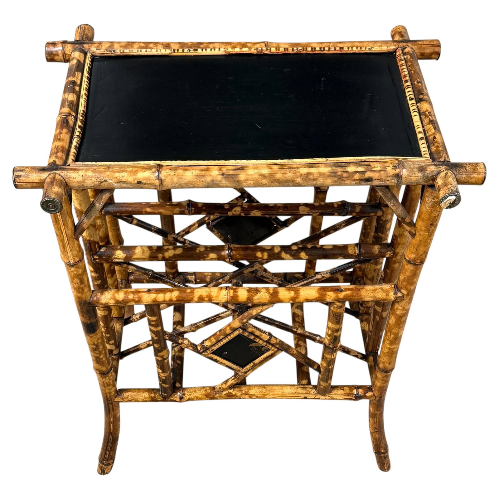 Japonisme Burnt Bamboo Black Lacquer French Side Table (1 of 11)