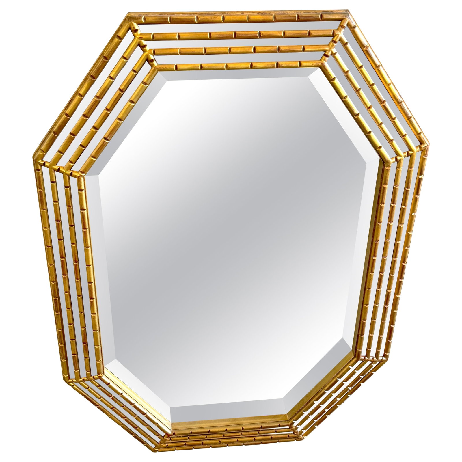 Gilt Faux Bamboo Triple-Tiered Octagonal Beveled Mirror 41 x 28 Inch (1 of 12)