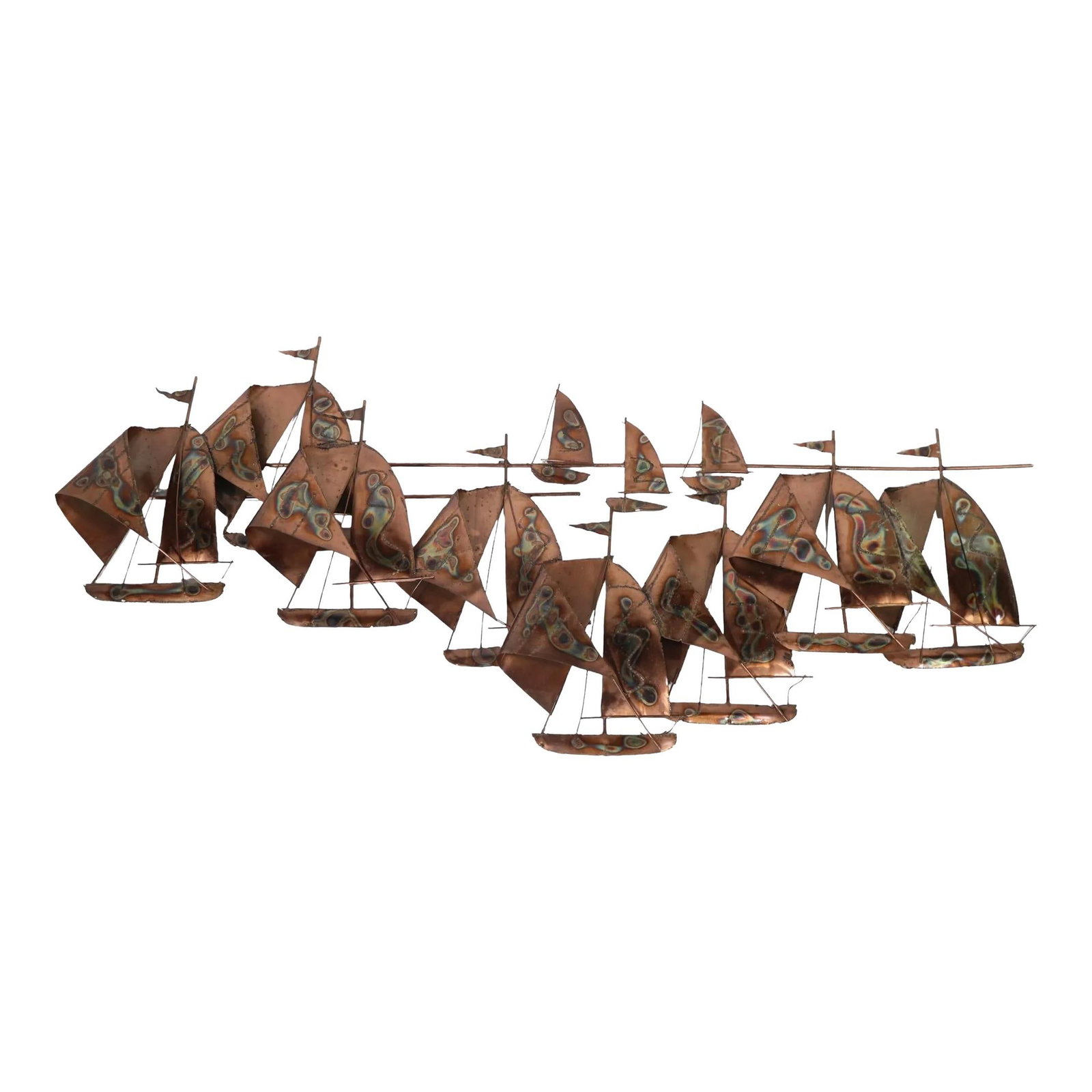Brutalist Copper Sailboat Wall Sculpture After Jere 1970s (1 of 10)