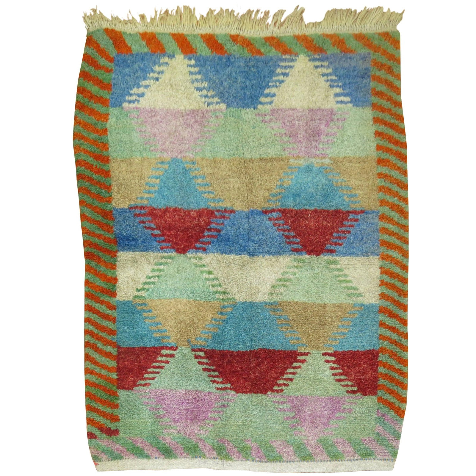 Vintage Turkish Konya Carpet Hand-Knotted Wool 48 x 61 Rainbow Colors: Vintage Turkish Konya Carpet Hand-Knotted Wool 48 x 61 Rainbow Colors Discover the charm of this beautiful vintage Turkish Konya carpet, showcasing a stunning rainbow design that enhances any modern d