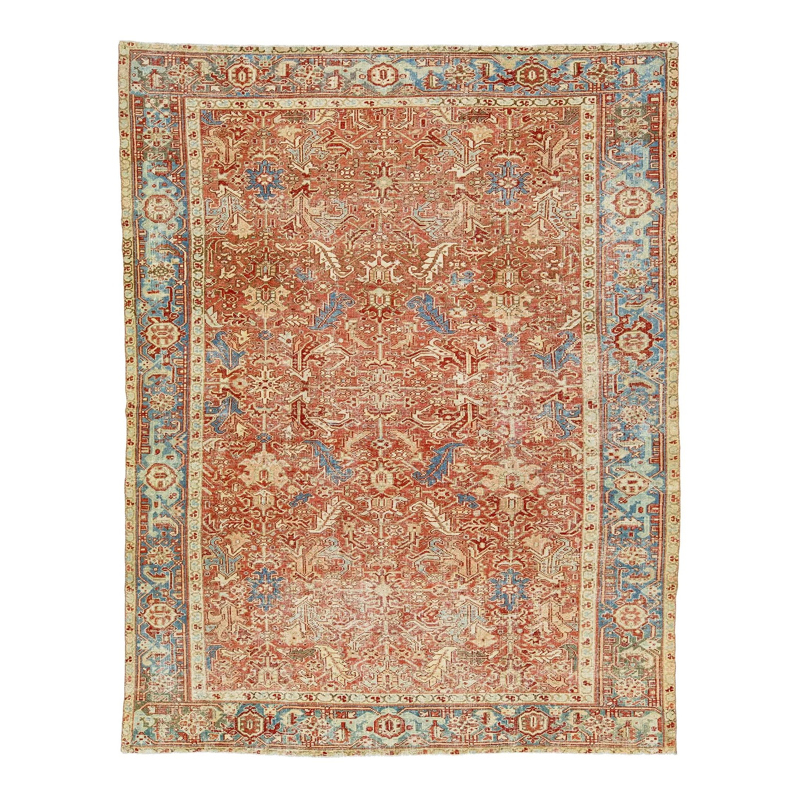 Exquisite Handmade Persian Heriz Wool Rug Medallion Design Red-Rust 7'5 x 9'7: Exquisite Handmade Persian Heriz Wool Rug Medallion Design Red-Rust 7'5 x 9'7 This exquisite Handmade Persian Heriz Wool Rug features a captivating medallion motif, showcasing its impressive hand-knot