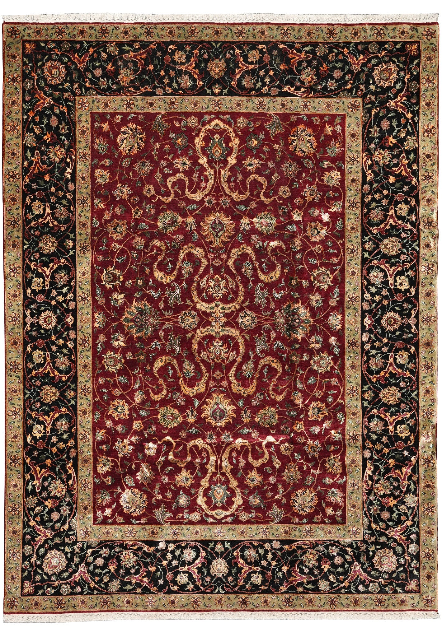 9 x 12 Handmade Jaipur Rug Wool and Silk Traditional Pakistani Design: 9 x 12 Handmade Jaipur Rug Wool and Silk Traditional Pakistani Design Free continental US Shipping This handmade 9 x 12 Jaipur-style rug features a premium blend of wool and silk, offering both plush 