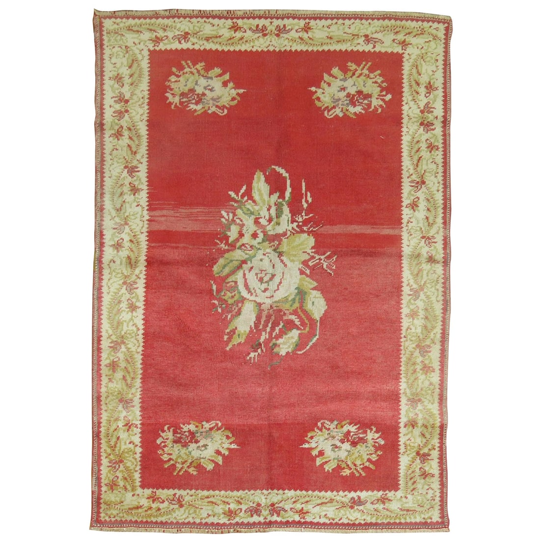 Antique Turkish Ghiordes Red Floral Wool Rug 46 x 64 Inches: Antique Turkish Ghiordes Red Floral Wool Rug 46 x 64 Inches Enhance your space with this exquisite Red Antique Turkish Ghiordes Rose Flower Rug, a stunning representation of Renaissance style. This ha