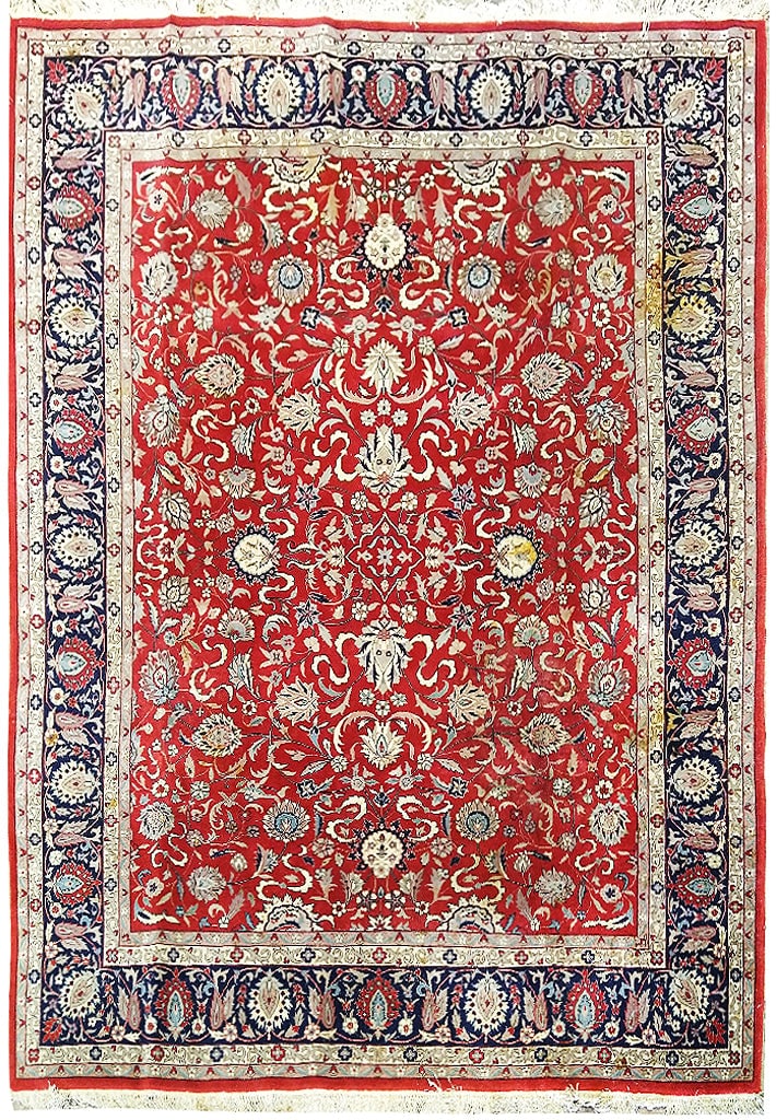 8' x 10' Hand-Knotted Red Wool Silk Quality Rug: 8' x 10' Hand-Knotted Red Wool Silk Quality Rug Free continental US Shipping Enhance your living space with this exquisite 8' x 10' red wool and silk hand-knotted quality rug. Its luxurious materials 