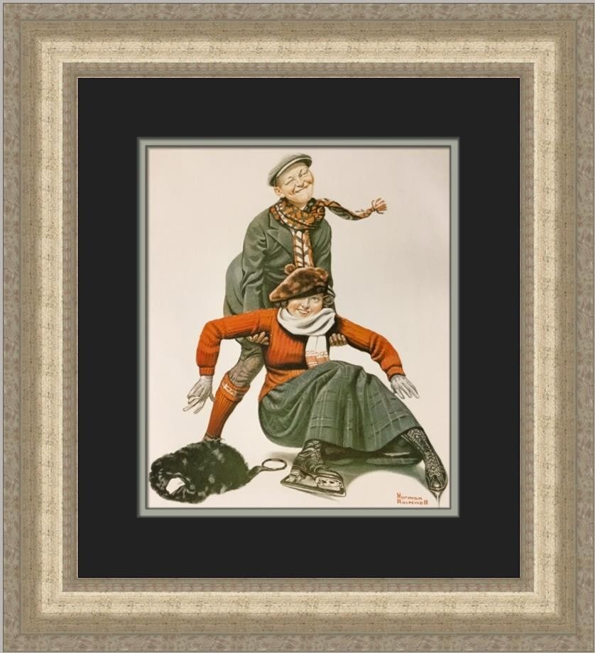 Norman Rockwell Skaters Custom Framed Print 20 x 18 Art (1 of 2)