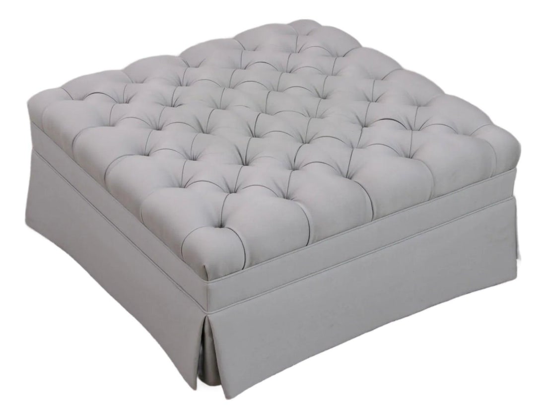 Powder Blue Tufted Square Ottoman on Casters (1 of 10)