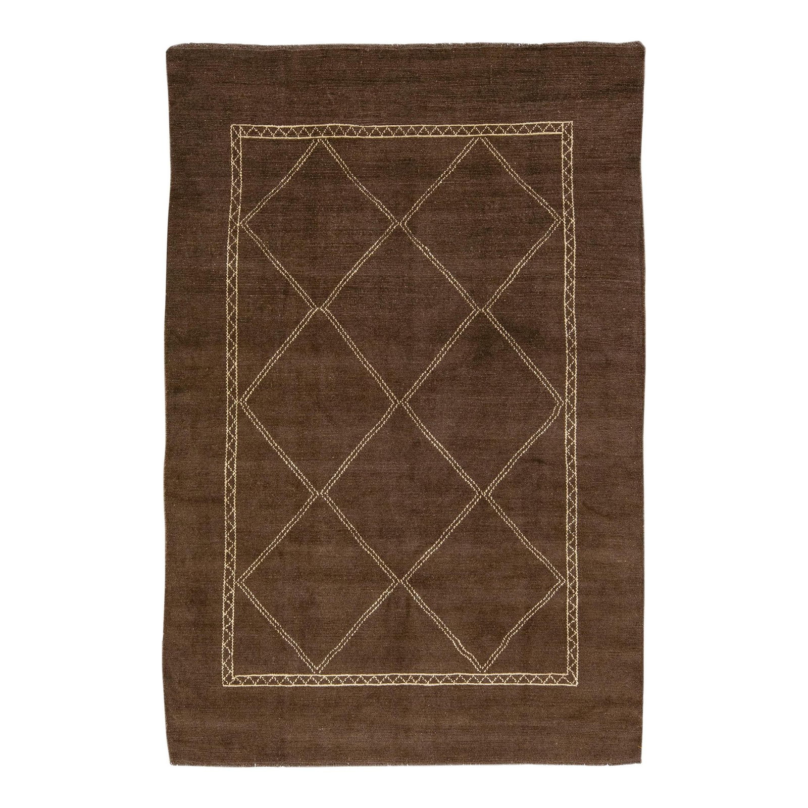 Handmade Wool Moroccan Tribal Rug Brown 6'6 x 9'8: Handmade Wool Moroccan Tribal Rug Brown 6'6 x 9'8 Enhance your living space with this exquisite Moroccan-style handmade wool rug from our Northwest collection. Showcasing a rich brown color field comp