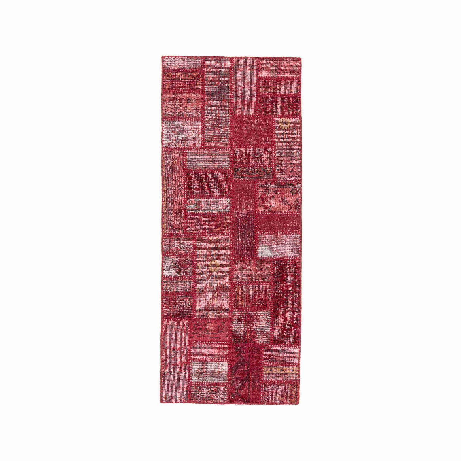 Authentic Handmade Patchwork Wool Carpet 31.5 x 78 Double Knots: Authentic Handmade Patchwork Wool Carpet 31.5 x 78 Double Knots This authentic handmade patchwork carpet features a unique design crafted from high-quality wool on wool. Each piece is meticulously wov