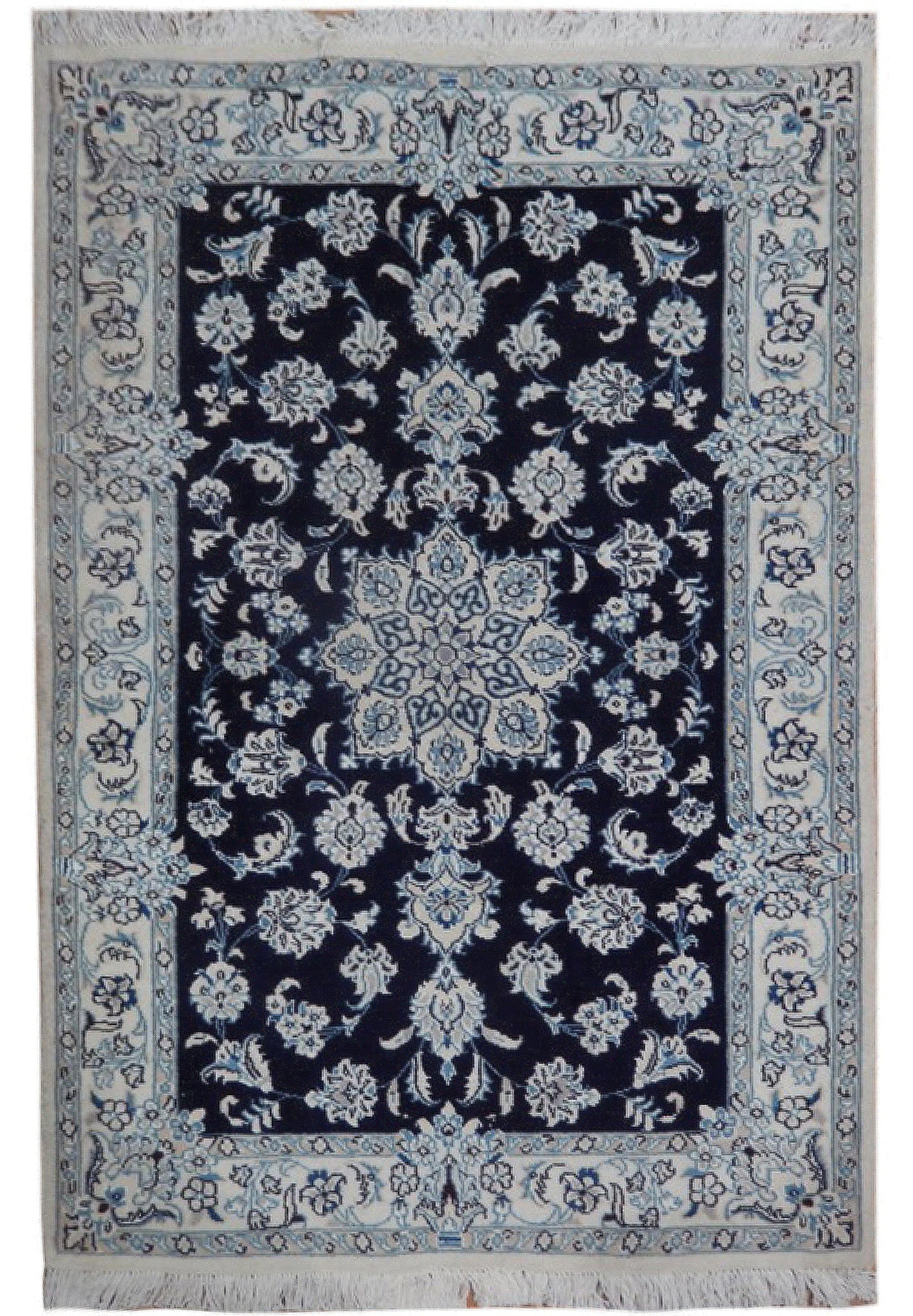 2.5 x 3.8 Persian Nain Wool Silk Rug: 2.5 x 3.8 Persian Nain Wool Silk Rug Free continental US Shipping Persian Nain rug made of wool and silk, measuring 2.5 x 3.8. The item is un-used and presented in new condition. Specifications Item T