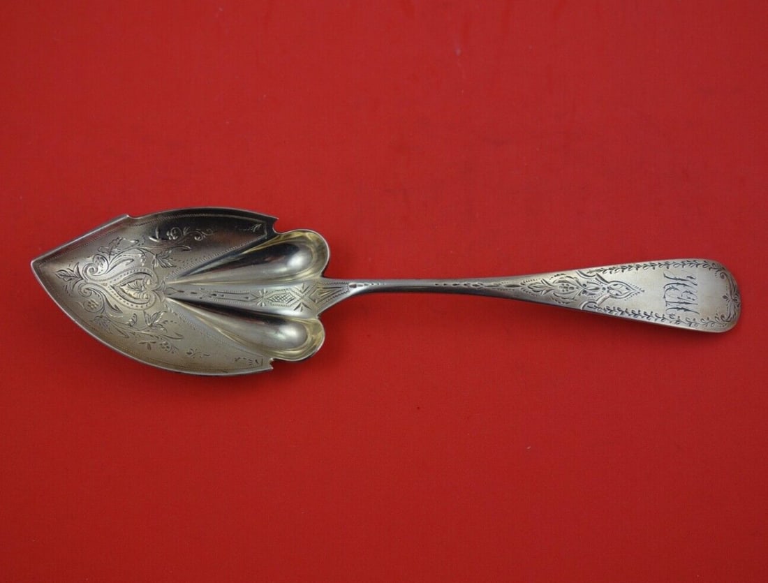 Peter L. Krider Sterling Silver Ice Cream Spoon 9 Gold Washed Brite-Cut (1 of 2)