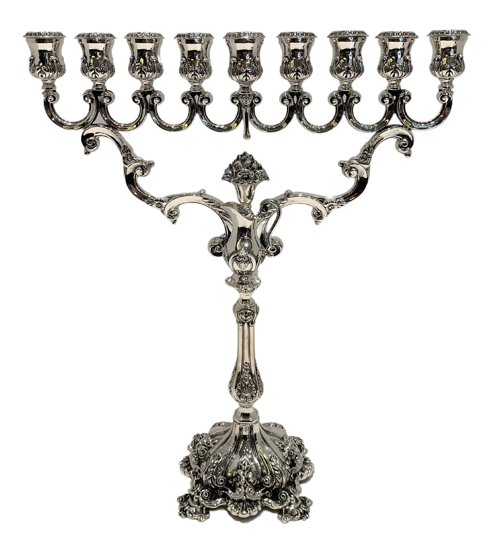 Handcrafted 925 Sterling Silver Floral Bouquet Chanukah Menorah from Portugal (1 of 5)