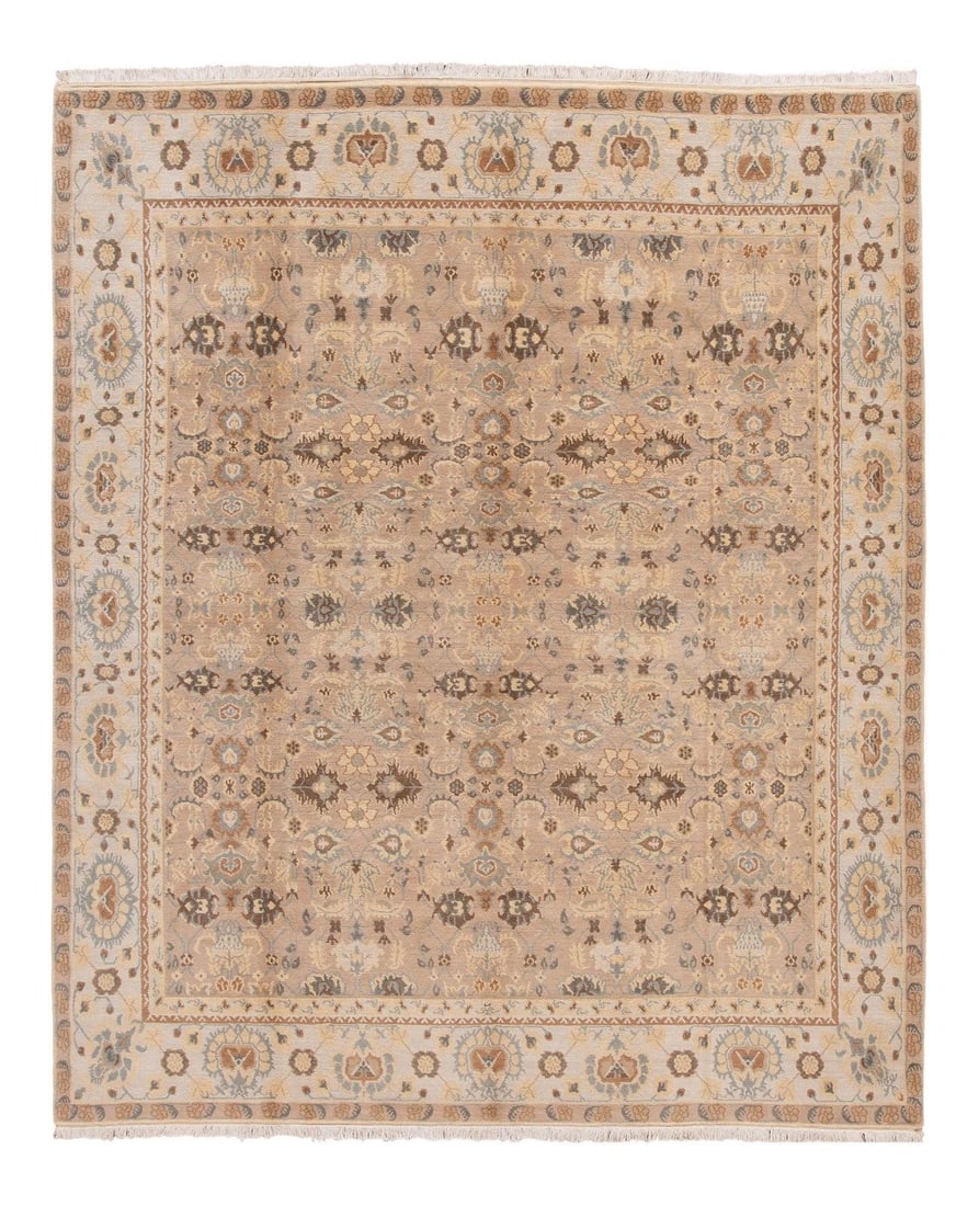 Modern Tibetan Shakti Wool Rug 8' x 10' Tan Multi-Color Motif: Modern Tibetan Shakti Wool Rug 8' x 10' Tan Multi-Color Motif Enhance your living space with this stunning 21st Century Contemporary Modern Tibetan Shakti Rug. Featuring a warm tan field adorned with 