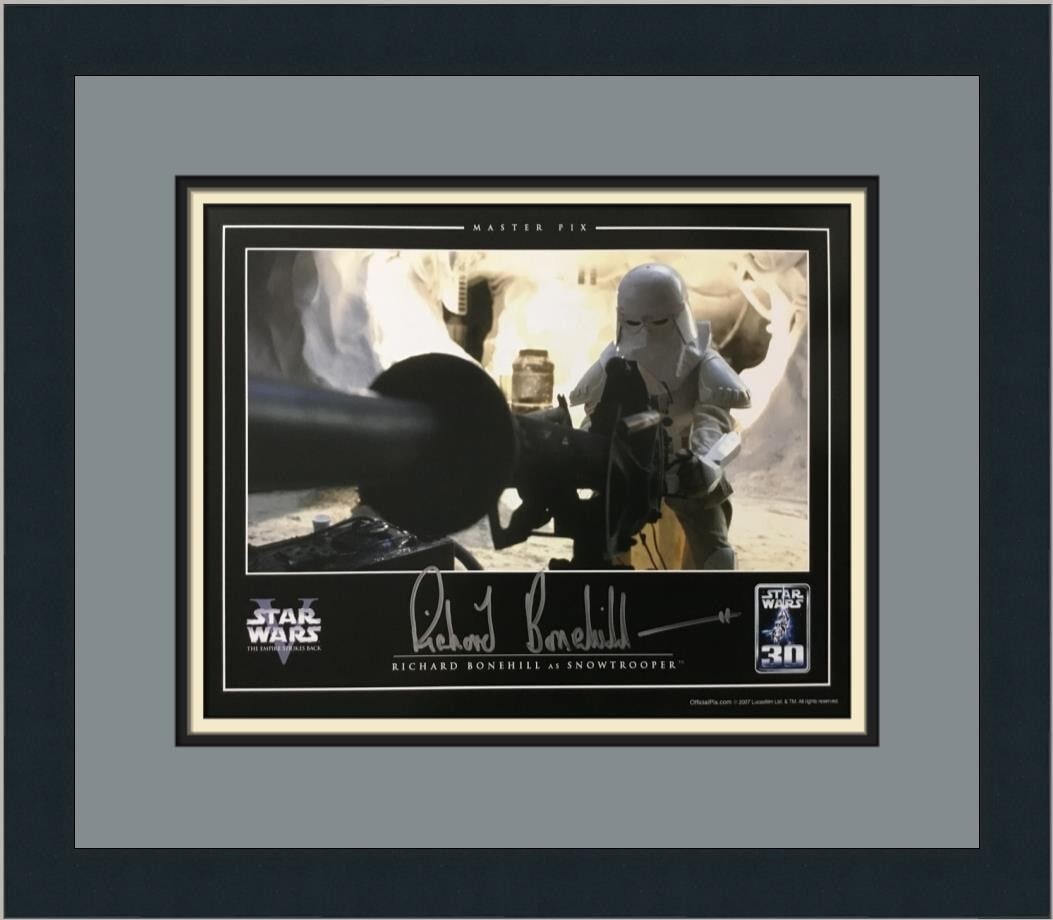 Richard Bonehill Signed Snowtrooper Custom Framed Star Wars Photo: Richard Bonehill Signed Snowtrooper Custom Framed Star Wars Photo This custom framed cardstock photograph features the iconic Snowtrooper character from the classic film "Star Wars: Episode V - The Em