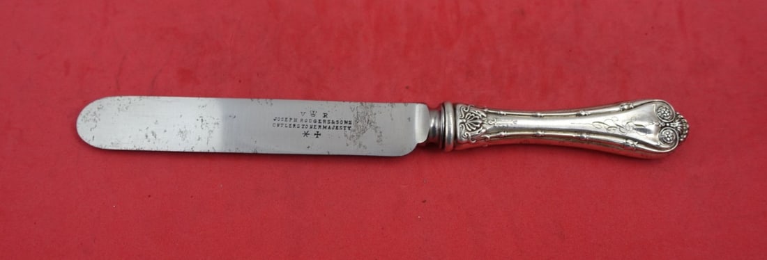 Whiting Empire Sterling Silver Knife 8 1/4" Blunt Blade Monogrammed: Whiting Empire Sterling Silver Knife 8 1/4" Blunt Blade Monogrammed This exquisite Empire pattern knife by Whiting features a sterling silver handle and a blunt silver plated blade, measuring 8 1/4 in