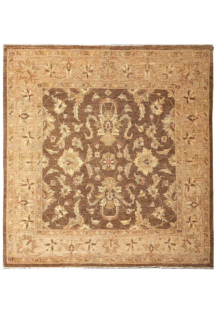 Handmade Chobi Ziglar Peshawar Wool Rug 69 x 72 Inch Brown Square Pakistan: Handmade Chobi Ziglar Peshawar Wool Rug 69 x 72 Inch Brown Square Pakistan Free continental US Shipping This handmade Chobi Ziglar Peshawar area rug features a square shape and is expertly crafted in 