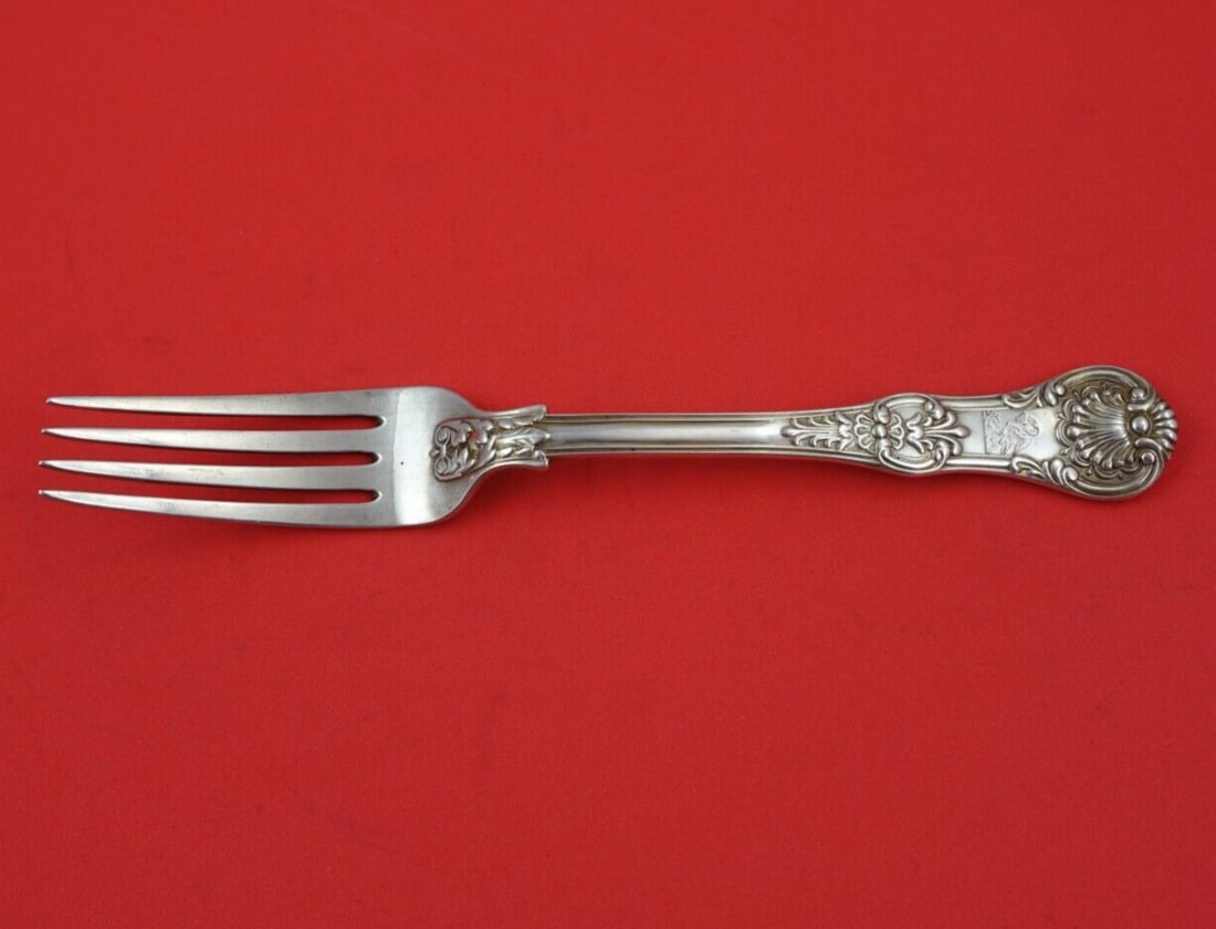 Queens Pattern Sterling Silver Dinner Fork with Oyster Shell Design 8 1/4" (1 of 3)