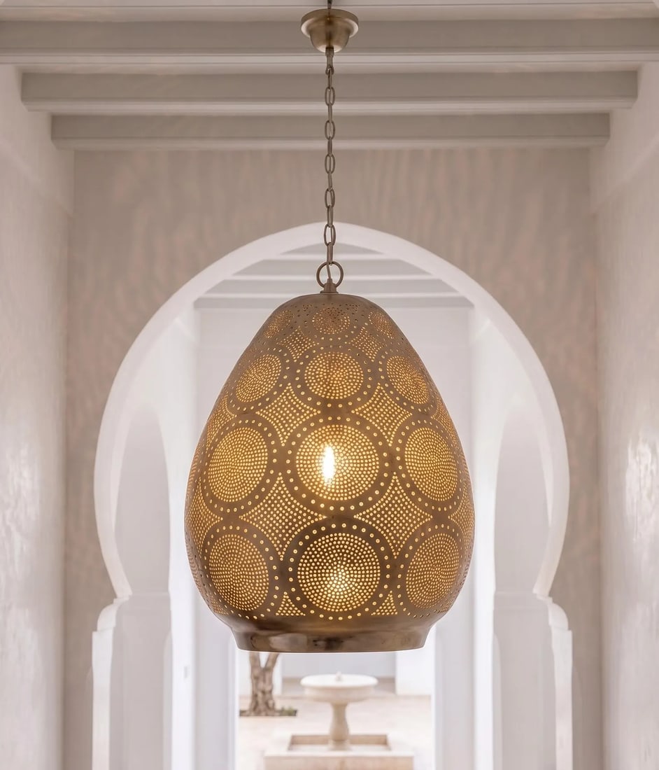 Solid Brass Moroccan Teardrop Ceiling Pendant Light - 4
