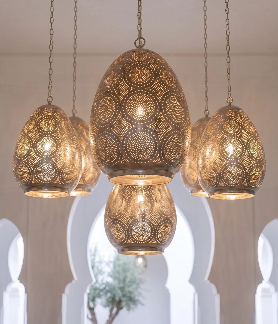 Solid Brass Moroccan Teardrop Ceiling Pendant Light - 8