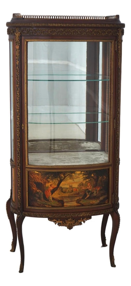 French Vernis Martin Mahogany Vitrine Cabinet with Mirrored Back (1 of 10)