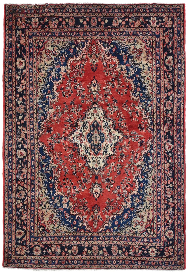 Vintage Handmade Red Wool Floral Carpet 7'7 x 10'11 Traditional Design: Vintage Handmade Red Wool Floral Carpet 7'7 x 10'11 Traditional Design This exquisite vintage handmade red oriental wool rug features a traditional floral design, perfect for adding a touch of eleganc