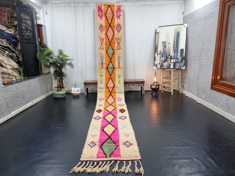 Handmade Moroccan Berber Runner Rug 2 x 13 Feet 100% Sheep Wool: Handmade Moroccan Berber Runner Rug 2 x 13 Feet 100% Sheep Wool Discover the elegance of this Stunning Runner Rug, handcrafted by local Berber women weavers in the Middle Atlas Mountains of Morocco. T