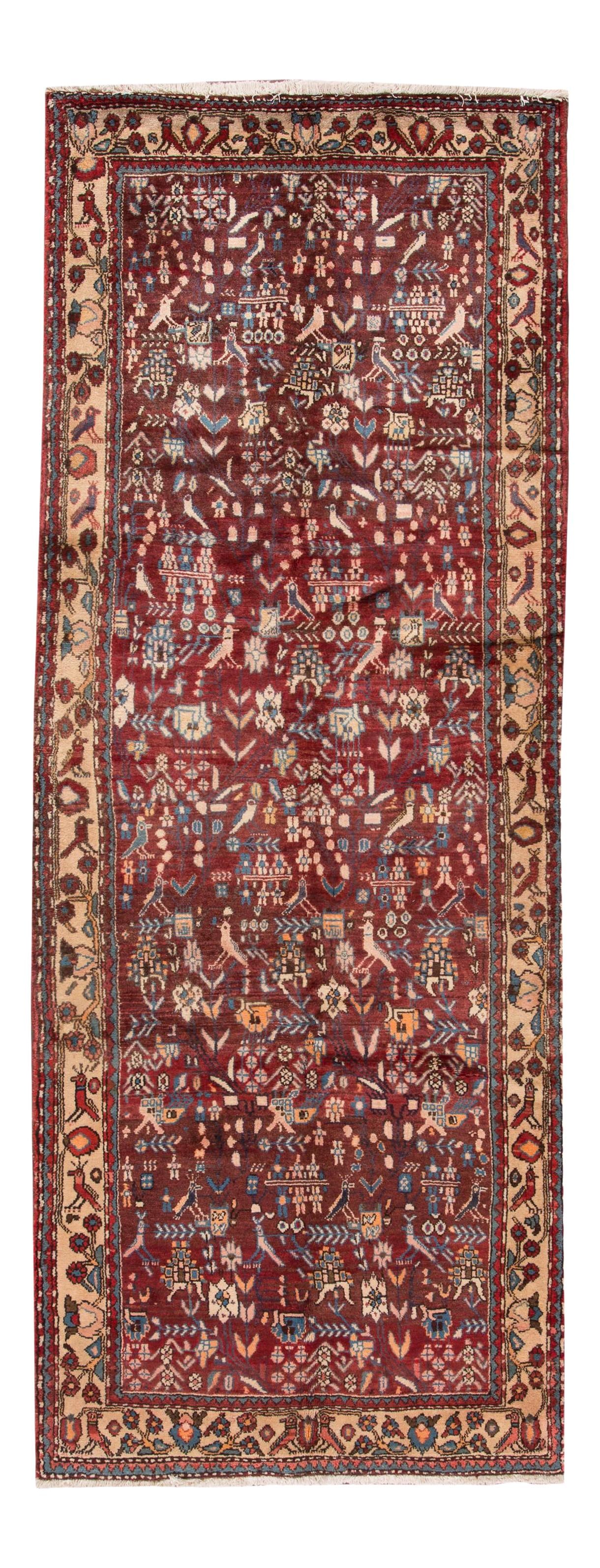 Vintage Hamadan Handmade Wool Runner Red 3'10 x 9'9 Geometric Design (1 of 6)
