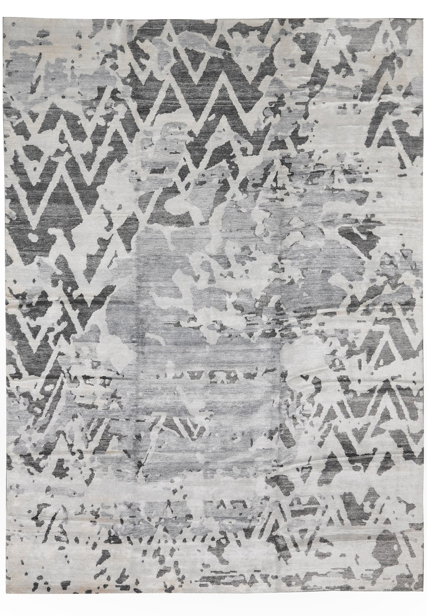 10 x 14 Handmade Modern Rug Gray Wool and Silk: 10 x 14 Handmade Modern Rug Gray Wool and Silk Free continental US Shipping This quality handmade modern rug features a sophisticated gray palette and a premium blend of wool and silk. Hand-knotted by