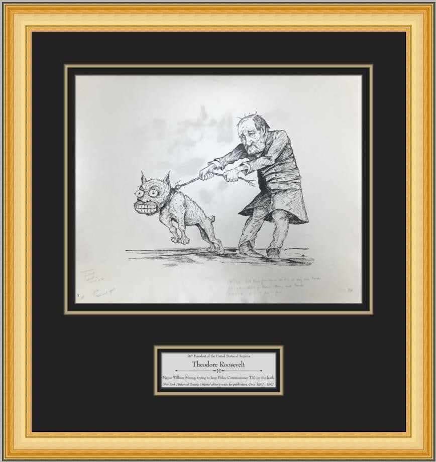 Framed 1902 Political Proofs With Editor Notes Depicting Theodore Roosevelt: Framed 1902 Political Proofs With Editor Notes Depicting Theodore Roosevelt This is an original 1902 publication proof featuring political satire and commentary on President Theodore Roosevelt, not a 