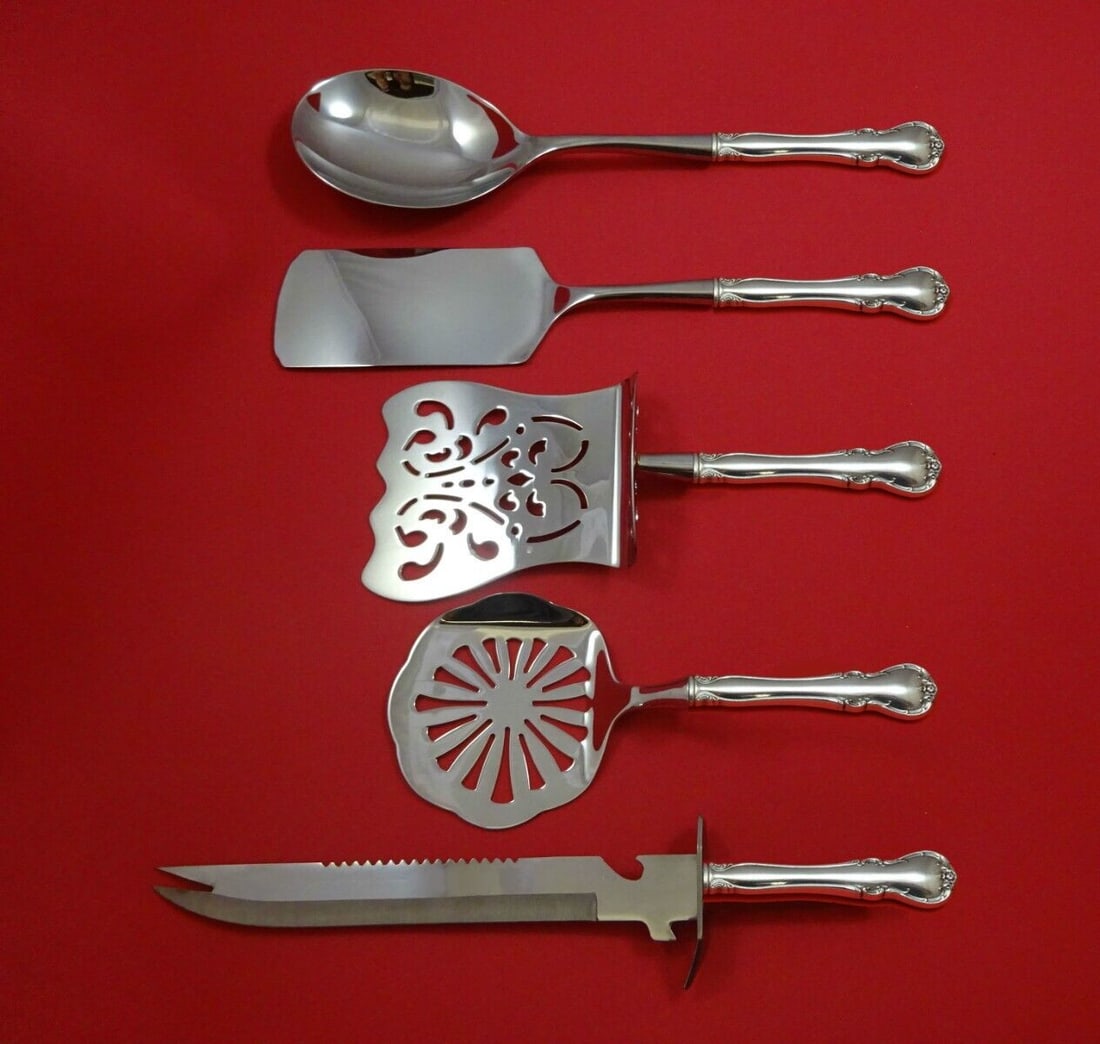 Towle French Provincial Sterling Silver 5pc Brunch Serving Set: Towle French Provincial Sterling Silver 5pc Brunch Serving Set Enhance your brunch gatherings with this exquisite 5-piece serving set from the French Provincial pattern by Towle. Crafted from high-qua