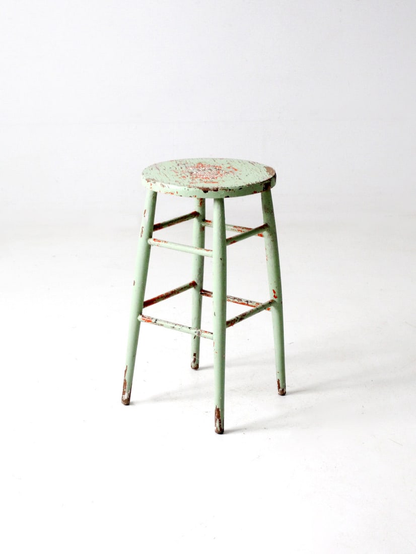 Early 20th Century Painted Wood Counter Stool 24 inch Round Seat (1 of 11)