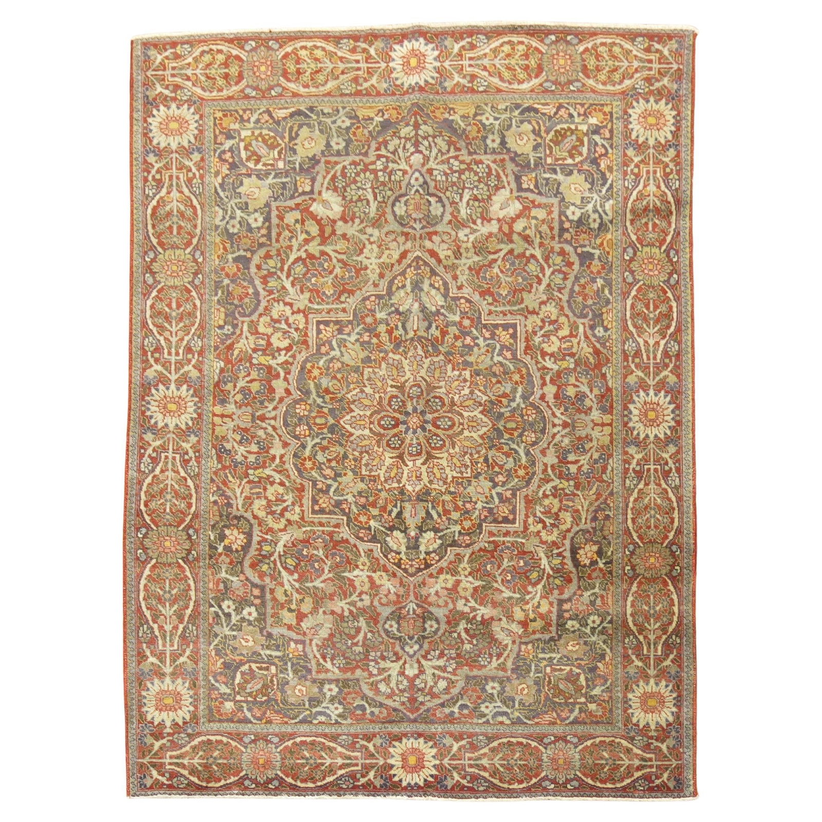 Antique Persian Tabriz Accent Rug 4'7 x 6 Wool 1930s: Antique Persian Tabriz Accent Rug 4'7 x 6 Wool 1930s Discover the elegance of this Antique Persian Tabriz Accent Rug, a stunning representation of early 20th-century craftsmanship. This beautiful rug 
